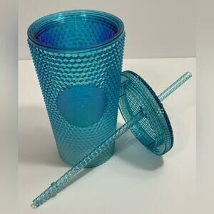 Starbucks 16 oz Blue studded Bling Ombre Cold Cup Tumbler Grande w/lid & straw